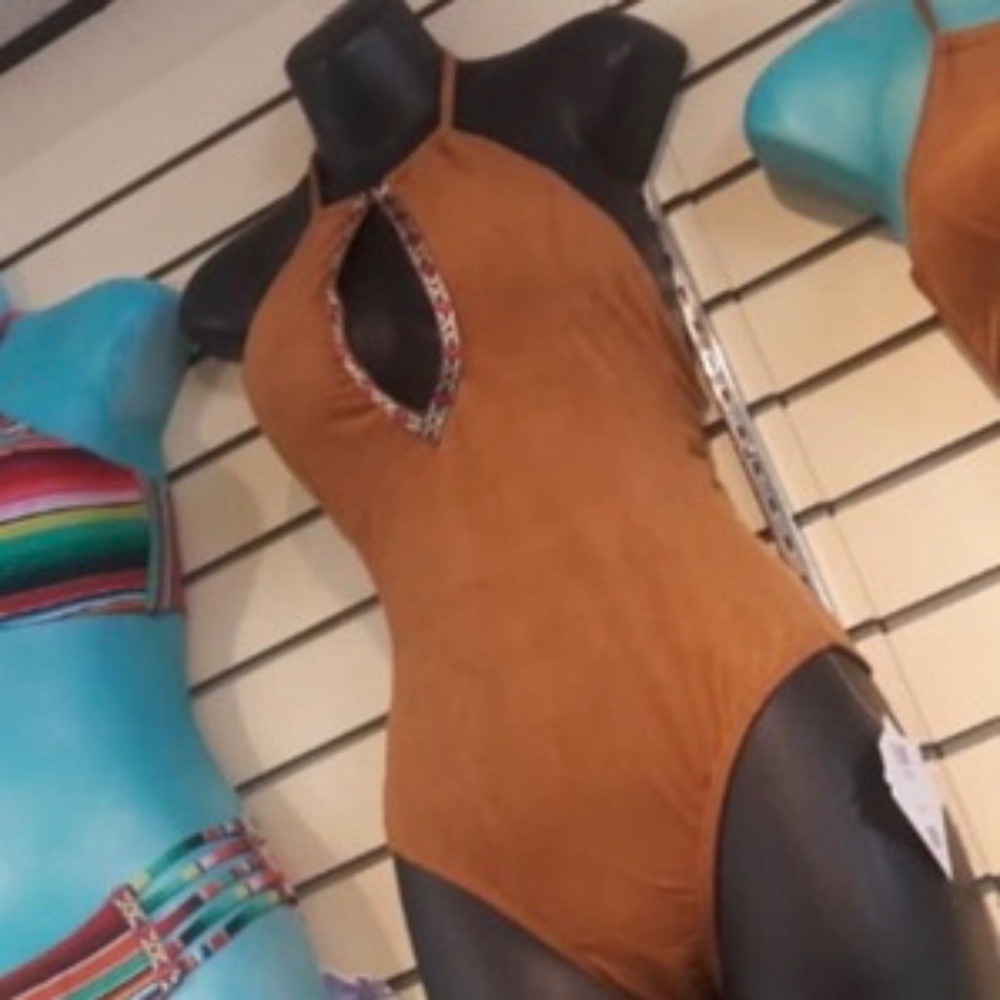 Swede brown cut out one piece